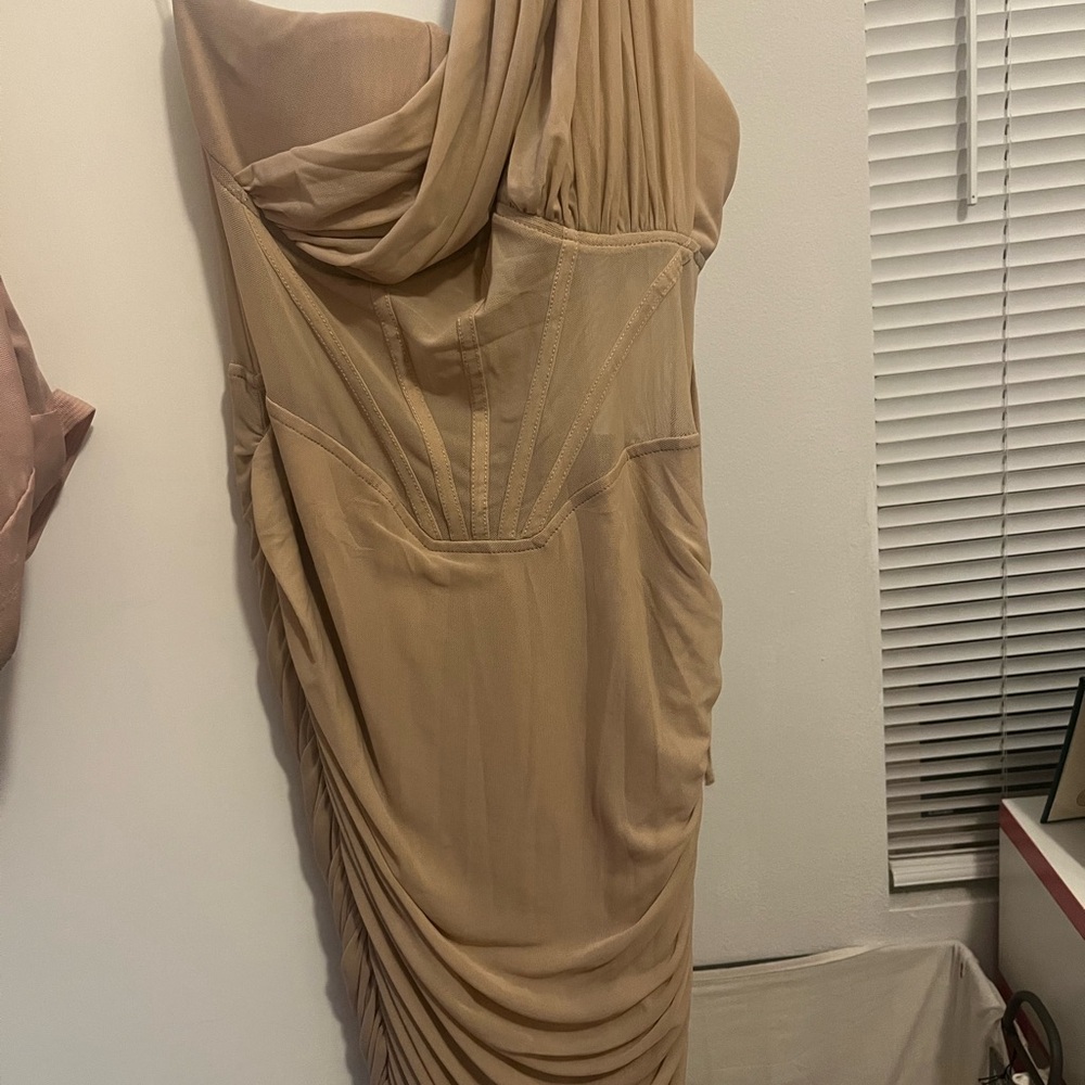 SHEIN Tan One Shoulder Dress